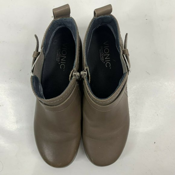 Vionic Adrie Orthaheel Orthotic Leather Ankle Boots Taupe Side Zip Women’s Sz 7 - Picture 6 of 11